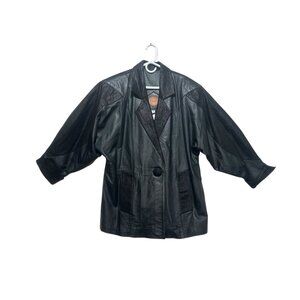 Vintage Leather Jacket Coat Large Black Retro Western Snake Suede Dolman Sleeves